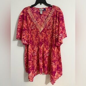 Catherines Womens Petite Plus 2XWP Accordion Chiffon Top Blouse Handkerchief Hem